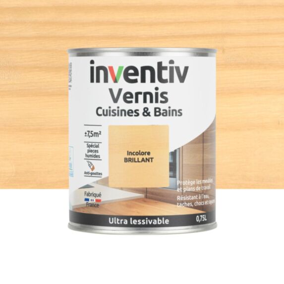 Vernis Cuisines & Bains incolore brillant 0,75L - INVENTIV