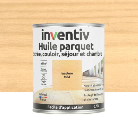 Huile parquet biosourcée incolore mat 0,75L - INVENTIV