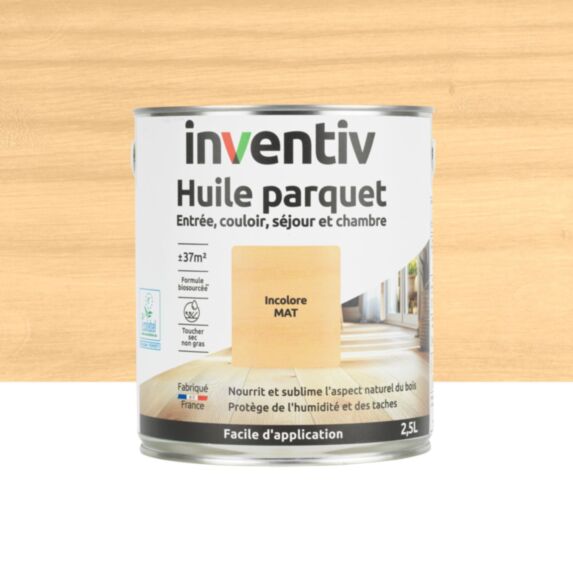 Huile parquet biosourcée incolore mat 2,5L - INVENTIV
