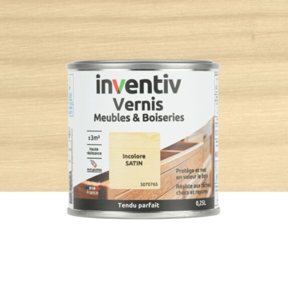Vernis Meubles & Boiseries incolore satin 0,25L - INVENTIV