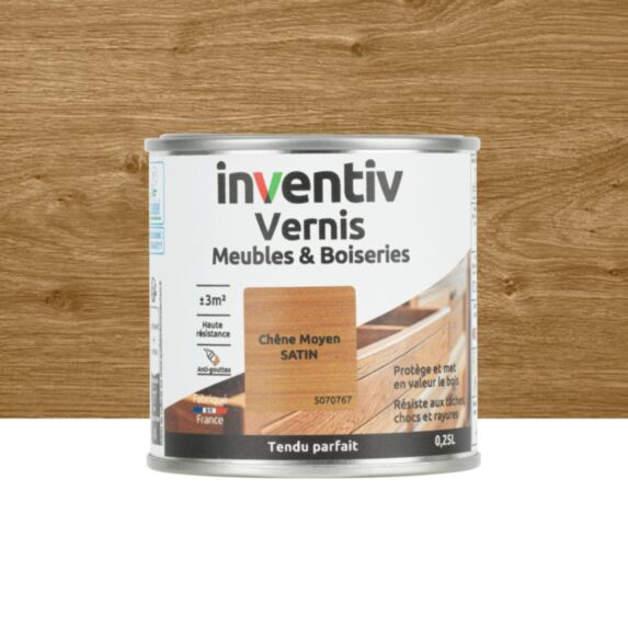 Vernis Meubles & Boiseries chêne moyen satin 0,25L - INVENTIV