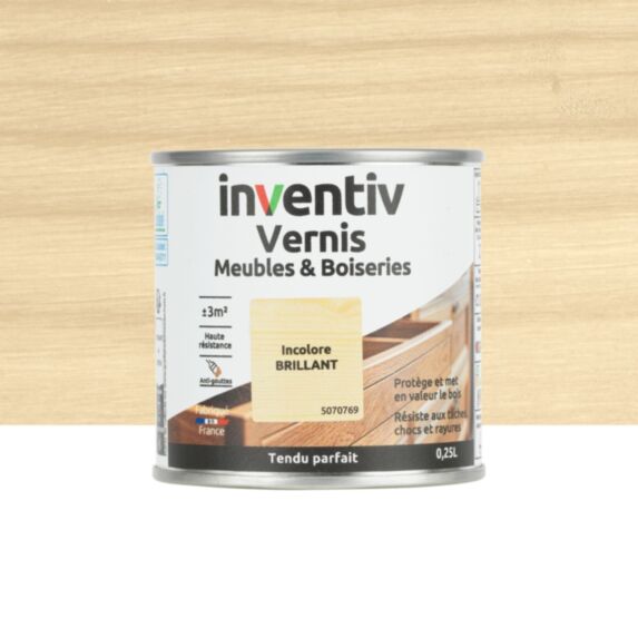 Vernis Meubles & Boiseries incolore brillant 0,25L - INVENTIV