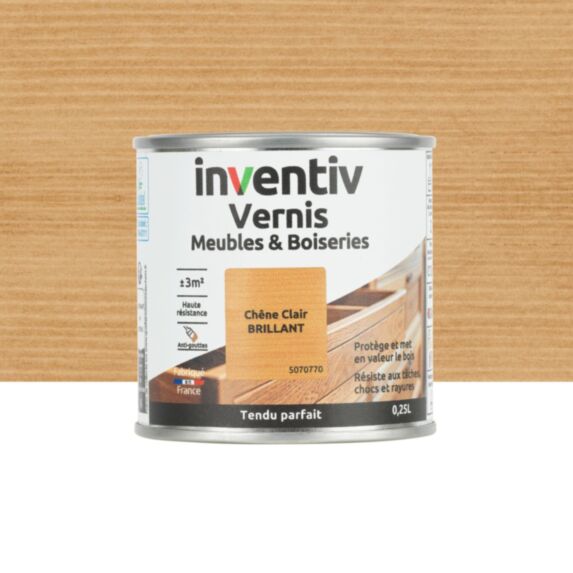 Vernis Meubles & Boiseries chêne clair brillant 0,25L - INVENTIV