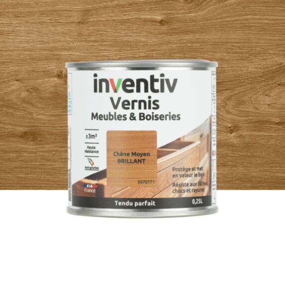 Vernis Meubles & Boiseries chêne moyen brillant 0,25L - INVENTIV