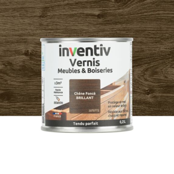Vernis Meubles & Boiseries chêne foncé brillant 0,25L - INVENTIV