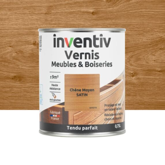 Vernis Meubles & Boiseries chêne moyen satin 0,75L - INVENTIV