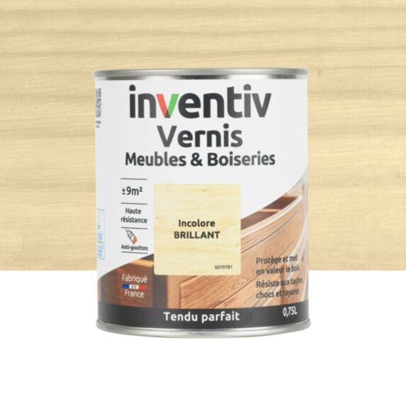 Vernis Meubles & Boiseries incolore brillant 0,75L - INVENTIV