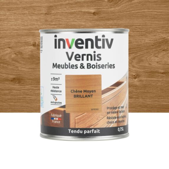 Vernis Meubles & Boiseries chêne moyen brillant 0,75L - INVENTIV