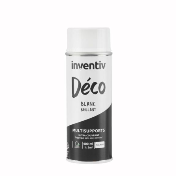 Peinture aérosol Multisupports ultra-couvrant blanc brillant 400ml - INVENTIV