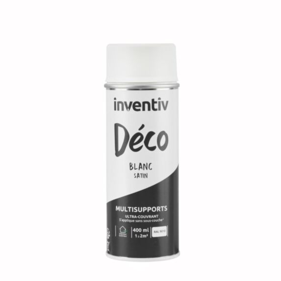 Peinture aérosol Multisupports ultra-couvrant blanc satin 400ml - INVENTIV