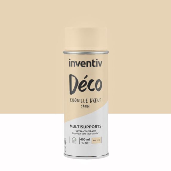 Peinture aérosol Multisupports ultra-couvrant coquille d'oeuf satin 400ml - INVENTIV