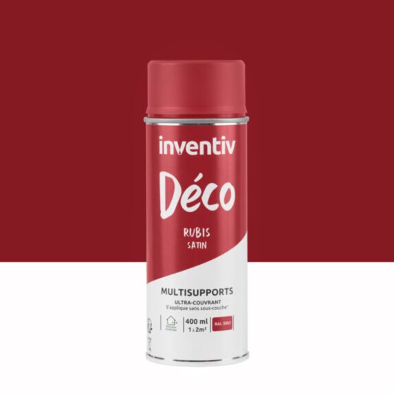 Peinture aérosol Multisupports ultra-couvrant rubis satin 400ml - INVENTIV
