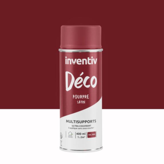 Peinture aérosol Multisupports ultra-couvrant pourpre satin 400ml - INVENTIV