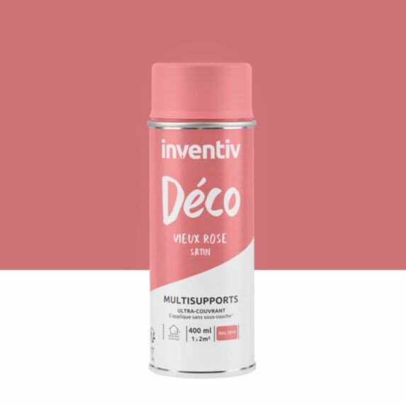 Peinture aérosol Multisupports ultra-couvrant vieux rose satin 400ml - INVENTIV