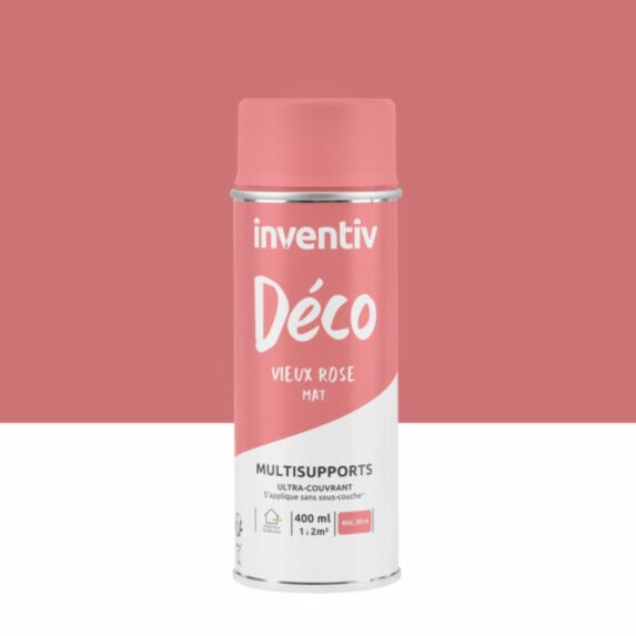 Peinture aérosol Multisupports ultra-couvrant vieux rose mat 400ml - INVENTIV