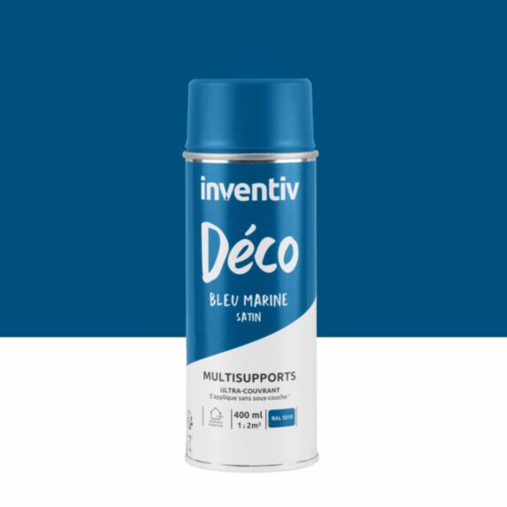 Peinture aérosol Multisupports ultra-couvrant bleu marine satin 400ml - INVENTIV