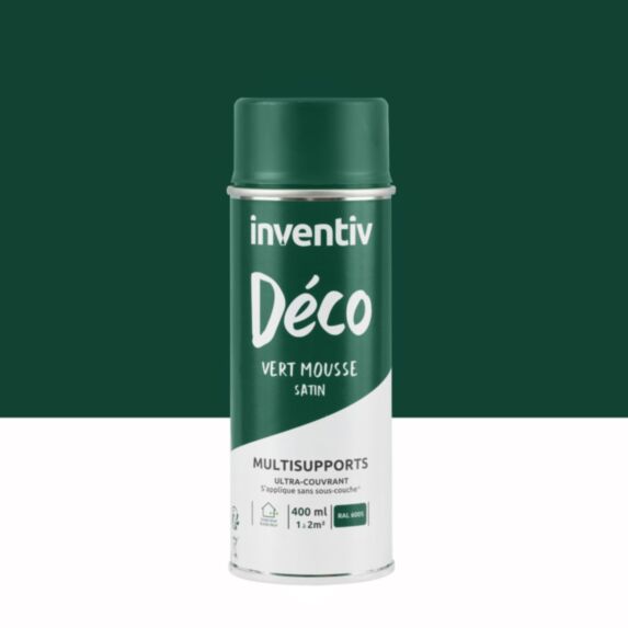 Peinture aérosol Multisupports ultra-couvrant vert mousse satin 400ml - INVENTIV