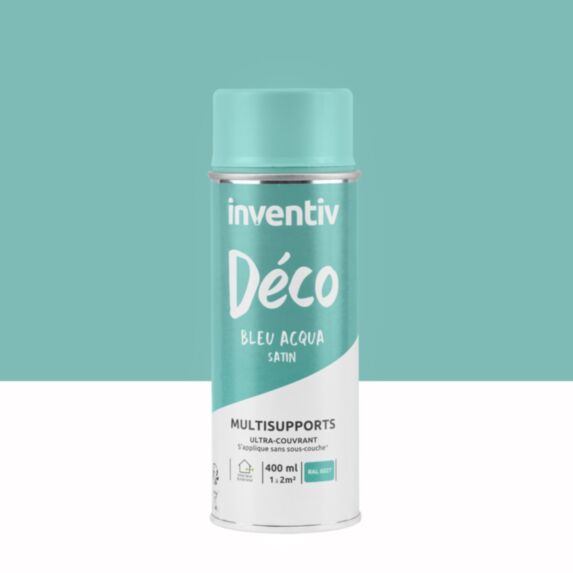 Peinture aérosol Multisupports ultra-couvrant bleu acqua satin 400ml - INVENTIV
