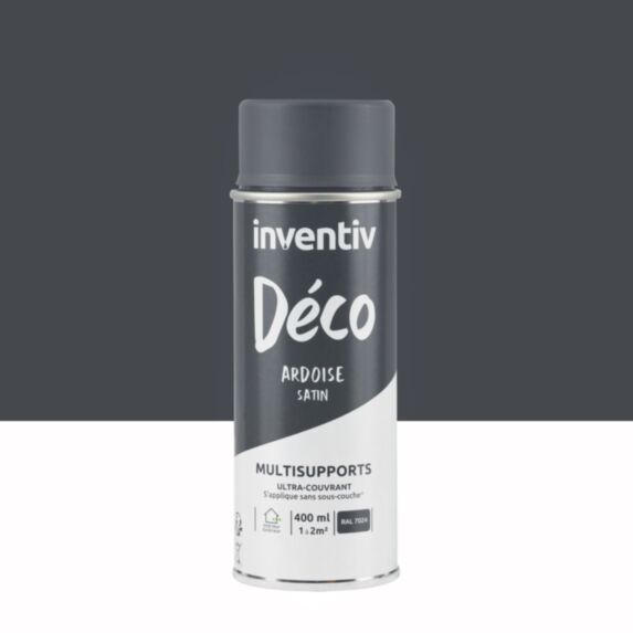 Peinture aérosol Multisupports ultra-couvrant ardoise satin 400ml - INVENTIV
