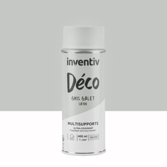 Peinture aérosol Multisupports ultra-couvrant gris galet satin 400ml - INVENTIV