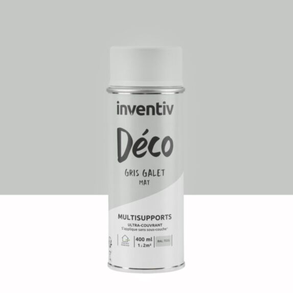Peinture aérosol Multisupports ultra-couvrant gris galet mat 400ml - INVENTIV