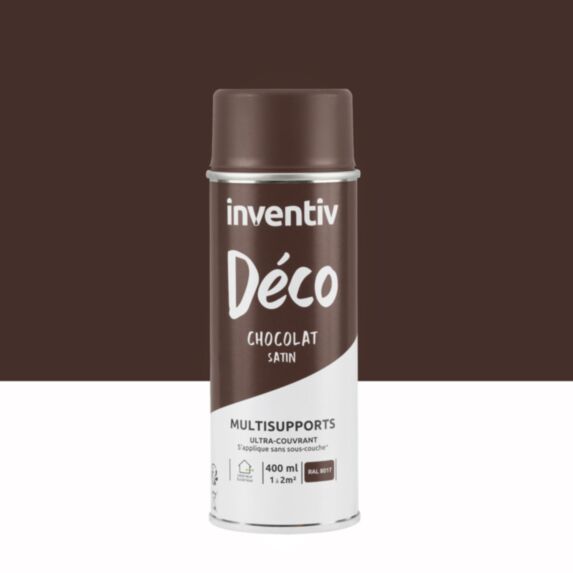 Peinture aérosol Multisupports ultra-couvrant chocolat satin 400ml - INVENTIV