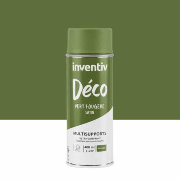 Peinture aérosol Multisupports ultra-couvrant vert fougère satin 400ml - INVENTIV