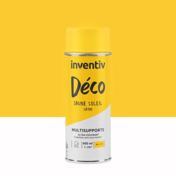 Peinture aérosol Multisupports ultra-couvrant jaune soleil satin 400ml - INVENTIV