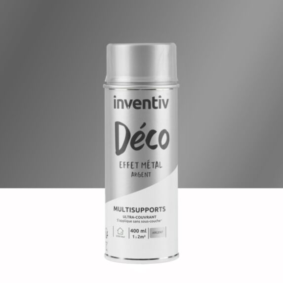 Peinture aérosol Multisupports effet métal argent 400ml - INVENTIV