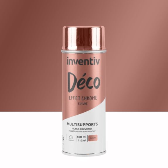 Peinture aérosol Multisupports effet chrome cuivre 400ml - INVENTIV