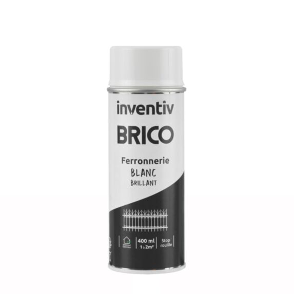 Peinture aérosol Ferronnerie blanc brillant 400ml - INVENTIV