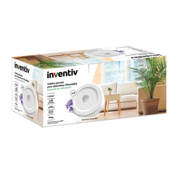 4 recharges absorbeur d'humidité galets Lavande de 450gr - INVENTIV