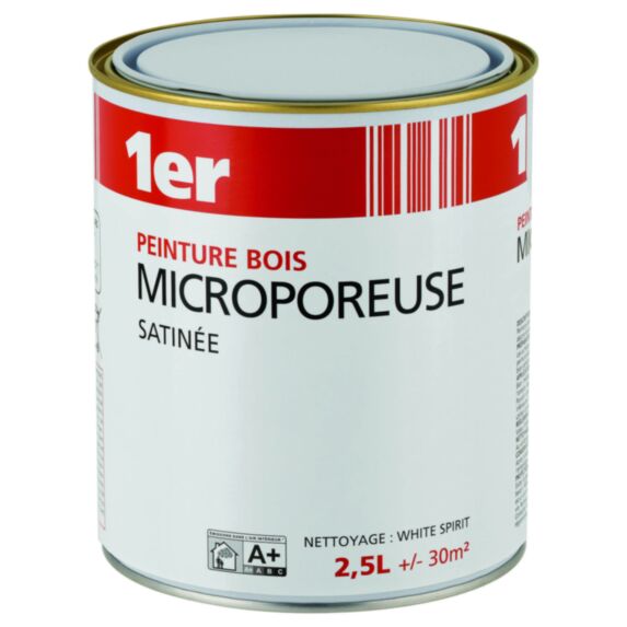 Peinture bois microporeuse blanc satin 2,5 L - 1ER 