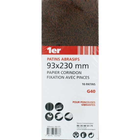 10 Patins Abrasifs Corindon GR40  93x230mm  - 1ER