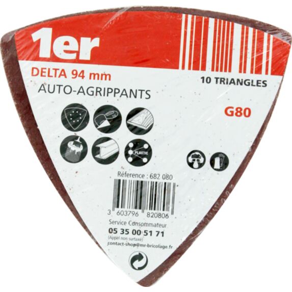 10 patins abrasifs Delta 95 auto agrippants grains 80 - 1ER