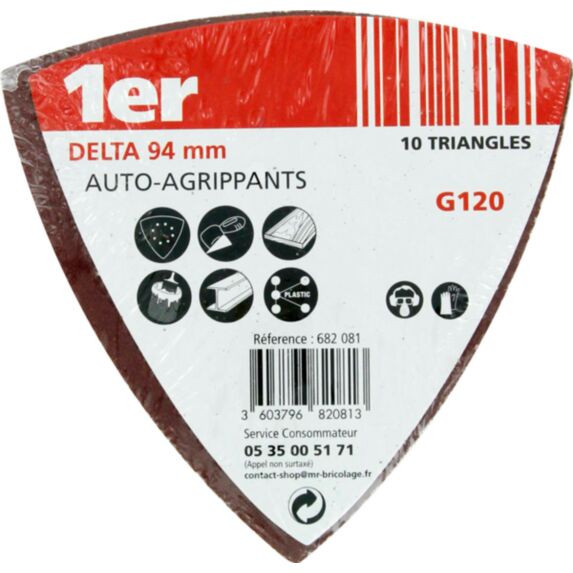 10 patins abrasifs Delta 95 auto agrippants grains 120 - 1ER