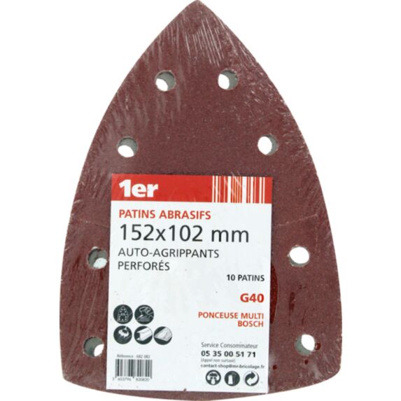 10 patins abrasifs autoagrippants Multi Bosch 152x102mm Grain 40 - 1ER