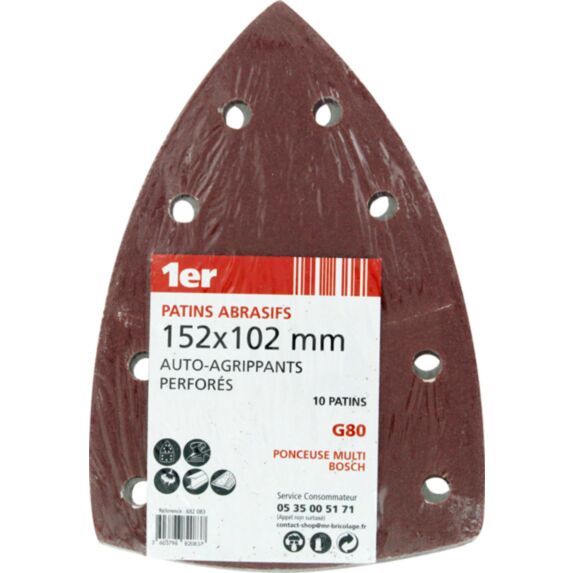 10 patins abrasifs autoagrippants Multi Bosch 152x102mm Grain 80 - 1ER