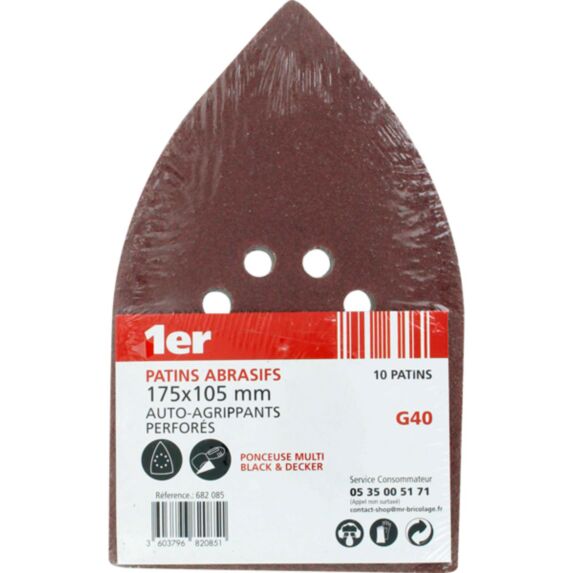10 patins abrasifs autoagrippants Multi Black&Decker 175x105 Grain 40 - 1ER