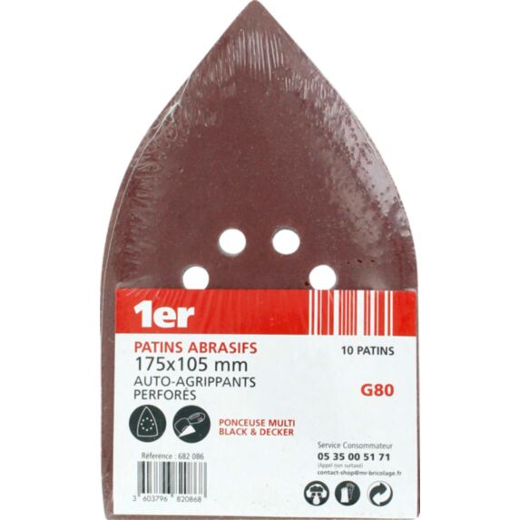 10 patins abrasifs autoagrippants Multi Black&Decker 175x105 Grain 80 - 1ER