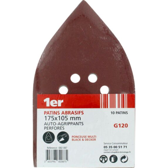 10 patins abrasifs autoagrippants Multi Black&Decker 175x105 Grain 120 - 1ER