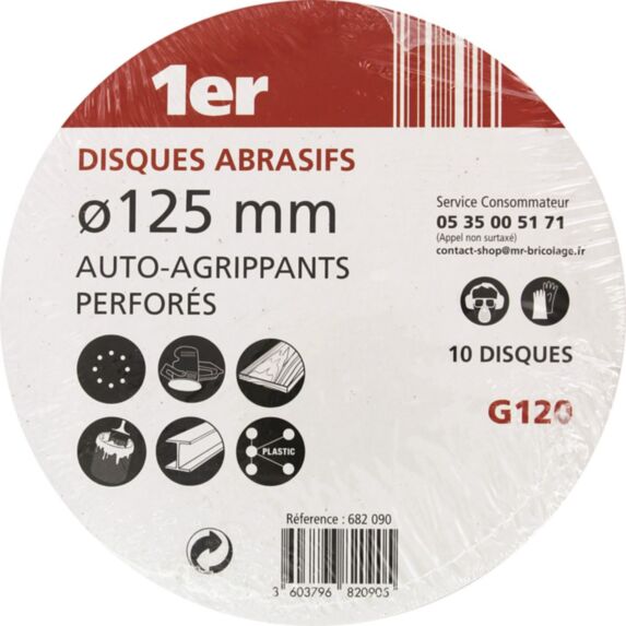 10 disques abrasifs autoagrippants perforés Ø125 Grain 120 - 1ER