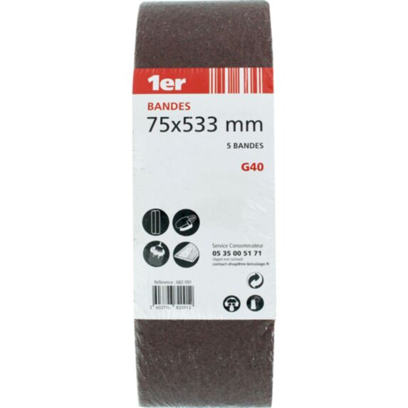 5 bandes sans fin abrasif 75x533mm grain 40 - 1ER