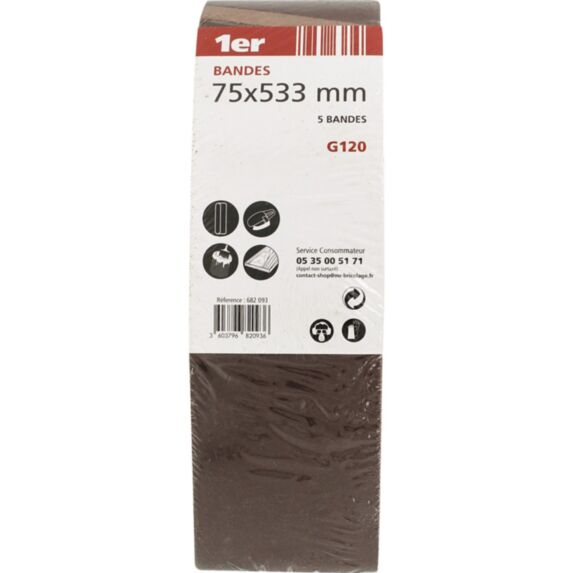 5 bandes sans fin abrasif 75x533mm grain 120 - 1ER