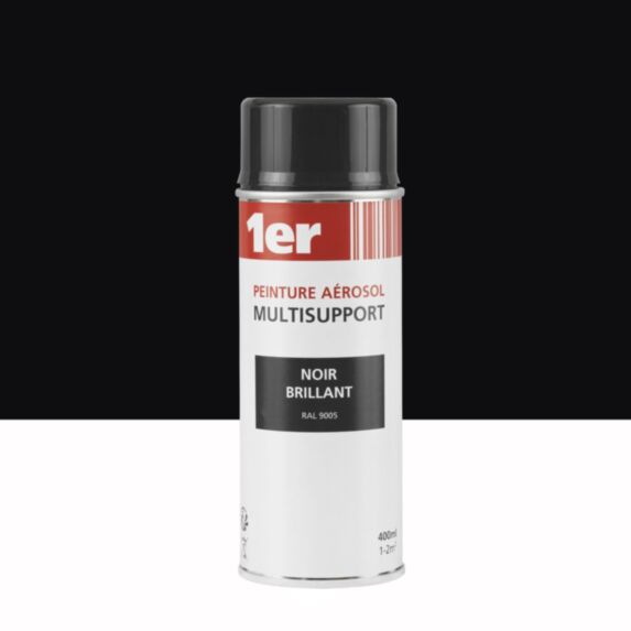 Peinture aérosol Multisupports noir brillant 400ml - 1ER