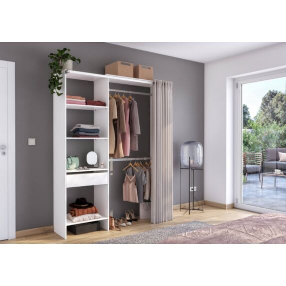 Dressing extensible à rideau 120/160x204,5x48cm Blanc