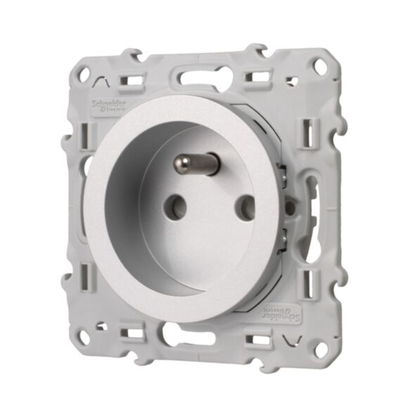 Prise 2 P+T Odace aluminium - SCHNEIDER ELECTRIC