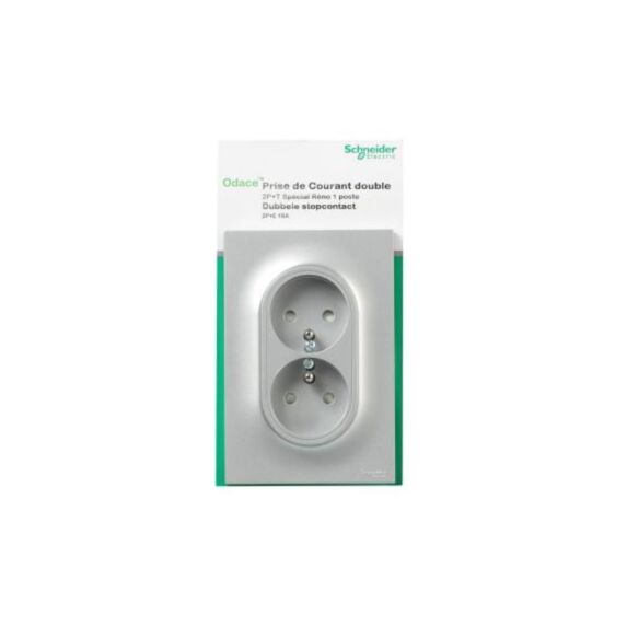 Double Prise 2P+T Odace Boîte D'Encastrement 1 Poste Aluminium