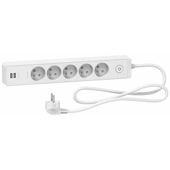 Multiprise 5 prises 2P+T avec 2 USB Odace blanc 1,5m - SCHNEIDER ELECTRIC