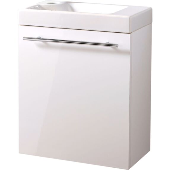 Ensemble meuble mélaminé laqué blanc + lave-mains céramique blanc - GODART